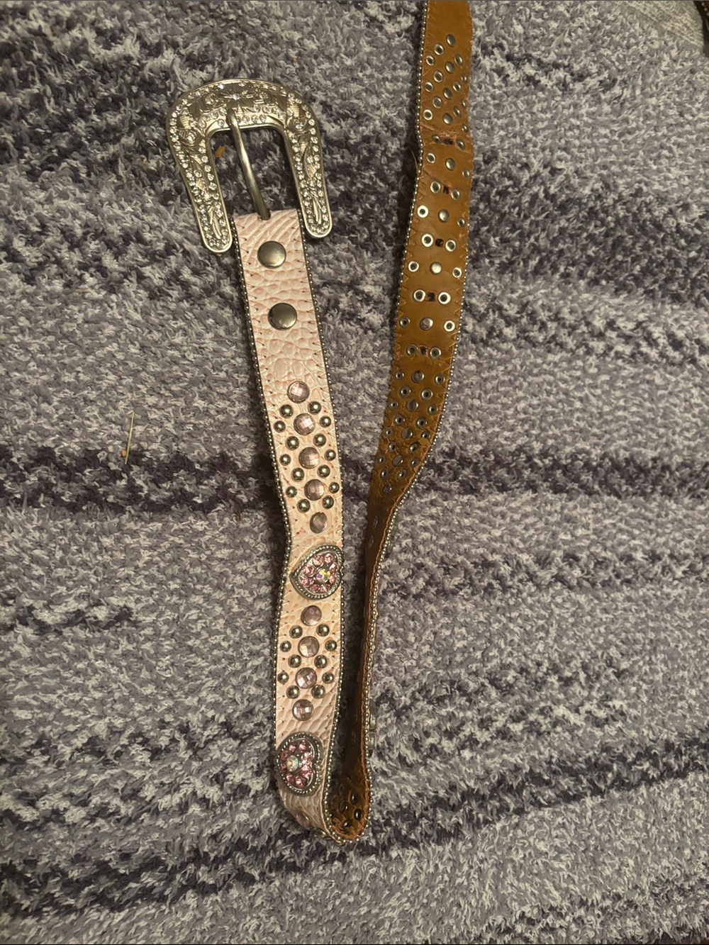 Girls Embellished Pink Leather Western-Style Belt with Silver Buckle